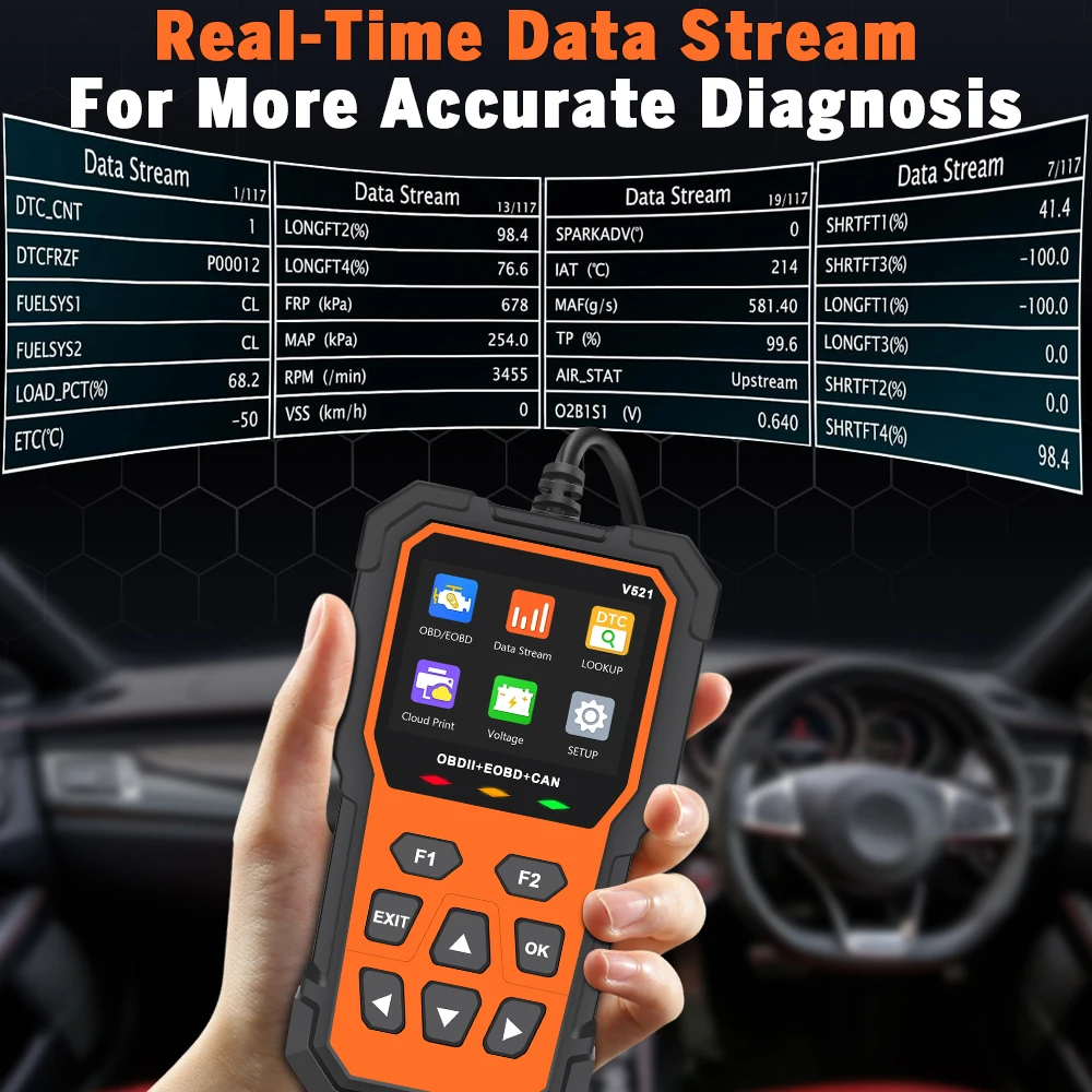 V521 OBD 2 Scanner Professional Auto Engine System Diagnostic Lifetime Free EOBD Code Reader Car Diagnostic Tool Upgrade OBDII 5