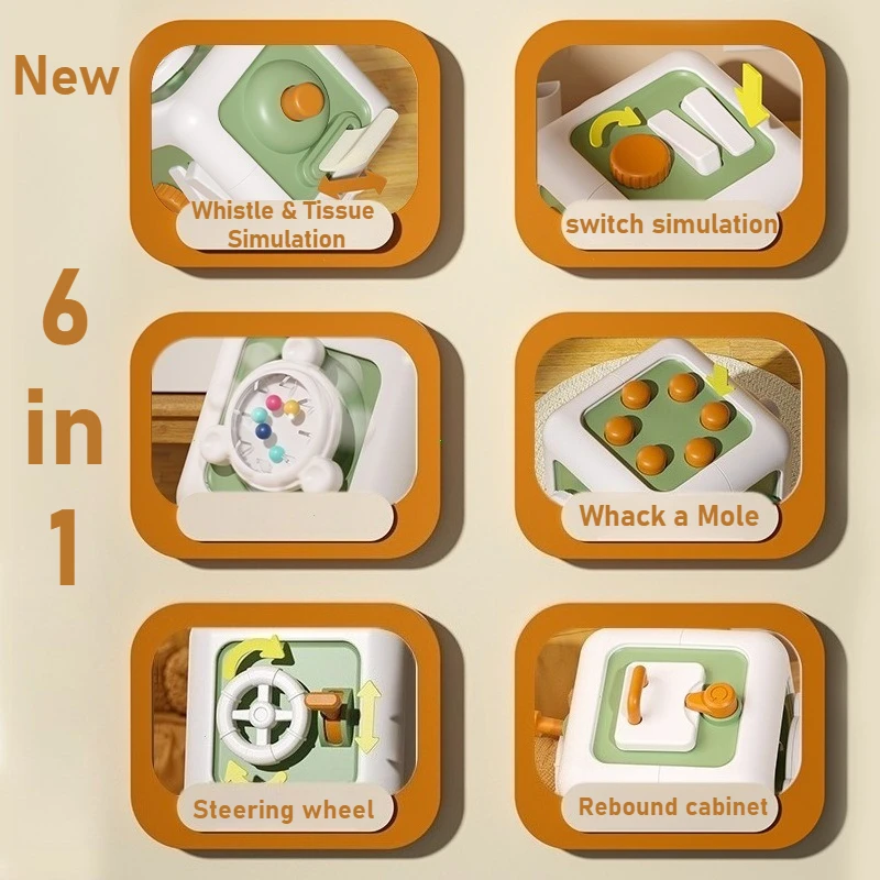 6 in 1 Montessori Educational Toys Sensory Busy Board Baby Kids Practice Skills Drawer Cube Fidget Educational Toys for Boy Girl