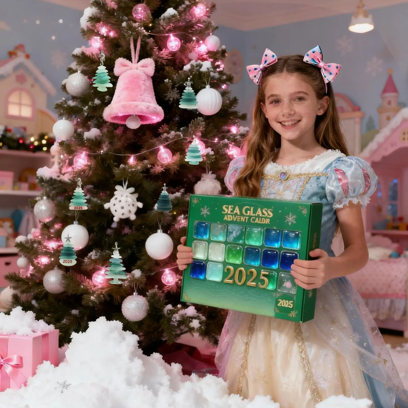 Christmas Countdown Calendar 2D Acrylic Ornament 24 Days Sea Glass Christmas Ornaments Advent for Home Window Wall Decoration