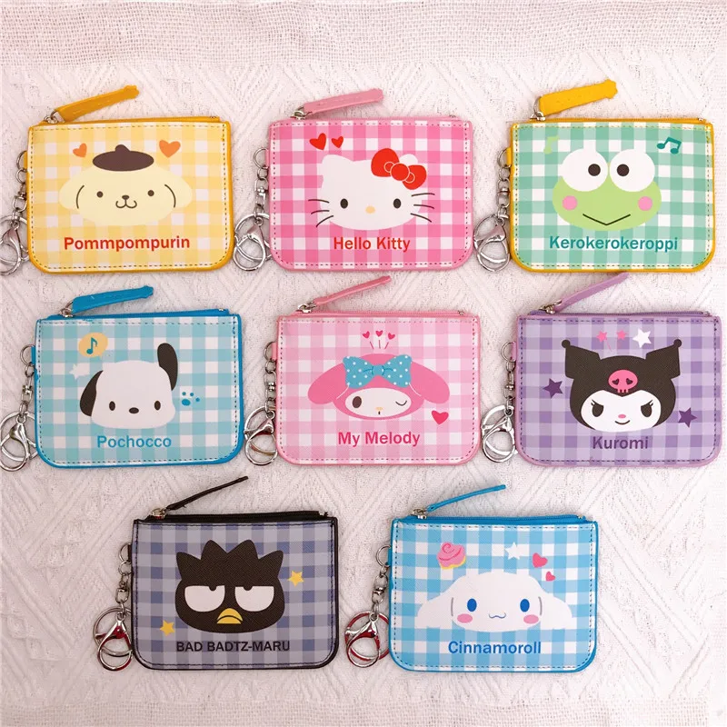 Sanrio Kawaii Hello Kitty Wallet Keychains Bag Cinnamoroll Pachacco Pom