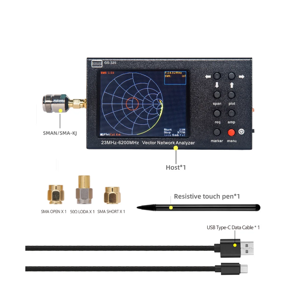 GS-320 6GHz NanoVNA Vector Network Analyzer VNA Antenna Analyzer 3.2 Inch LCD 23MHz-6200MHz 4000MAh 4