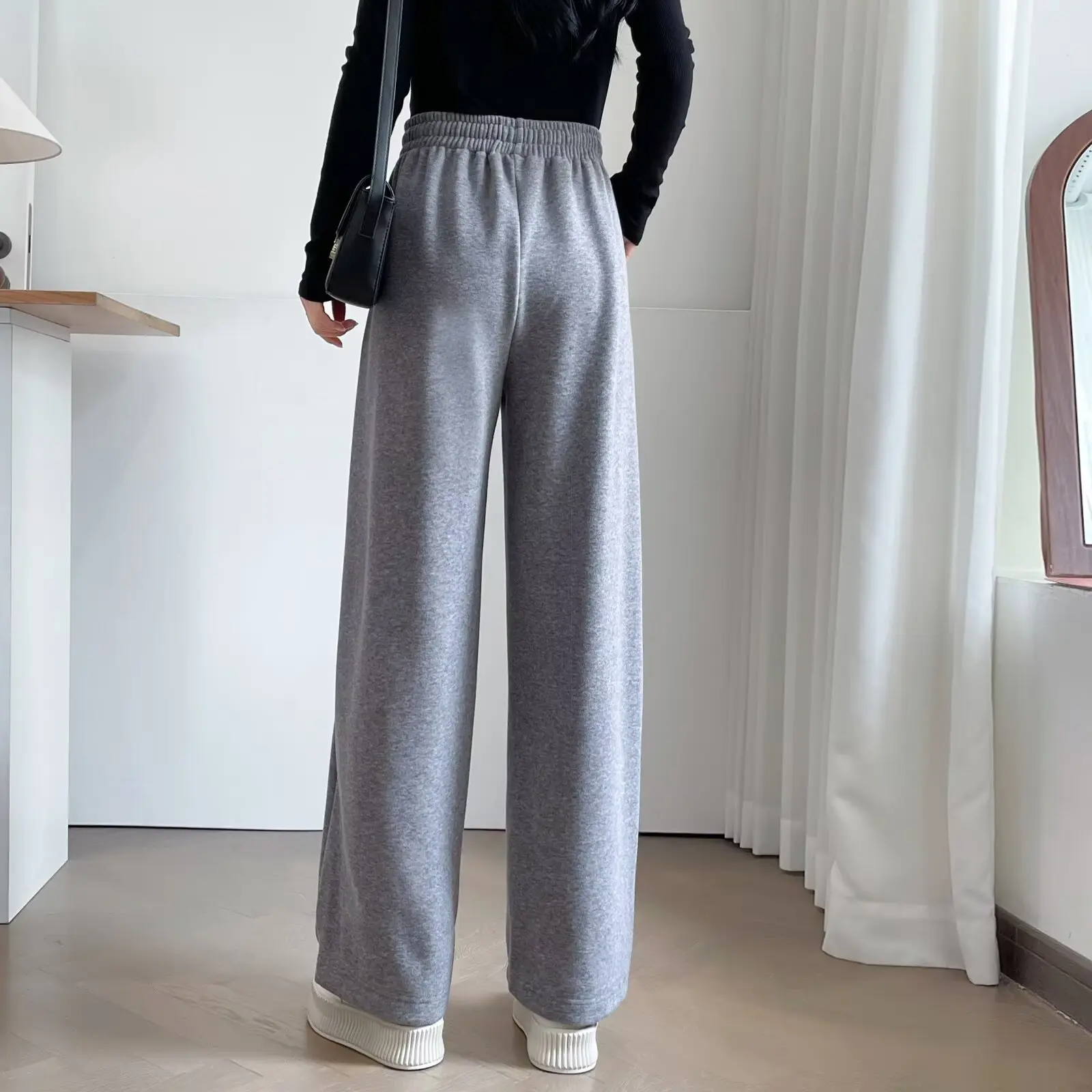 Winter New Simple Basic Style Fleece And Thickened Long Trousers XXXXL Fashion Plus Size Women's Straight Leg Pants 2569