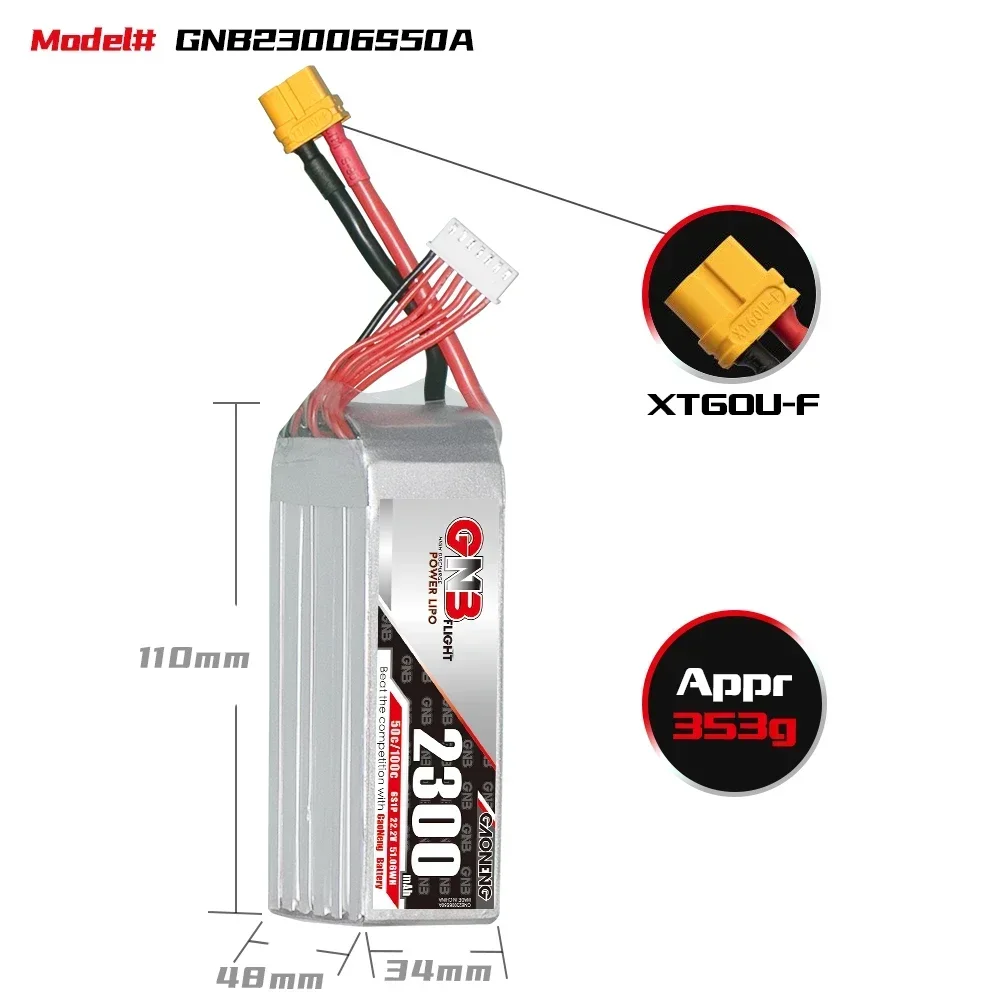 Batterie Lipo Gaoneng GNB 2300mAh 2S-6S XT60 pour Drone FPV RC