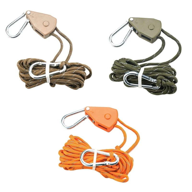 

Outdoor Gardening Fixtures Ratchet Camping Tent Hook Tent Pulley Rope Hanger Grow Light Hanger with Carabiner Adjustable