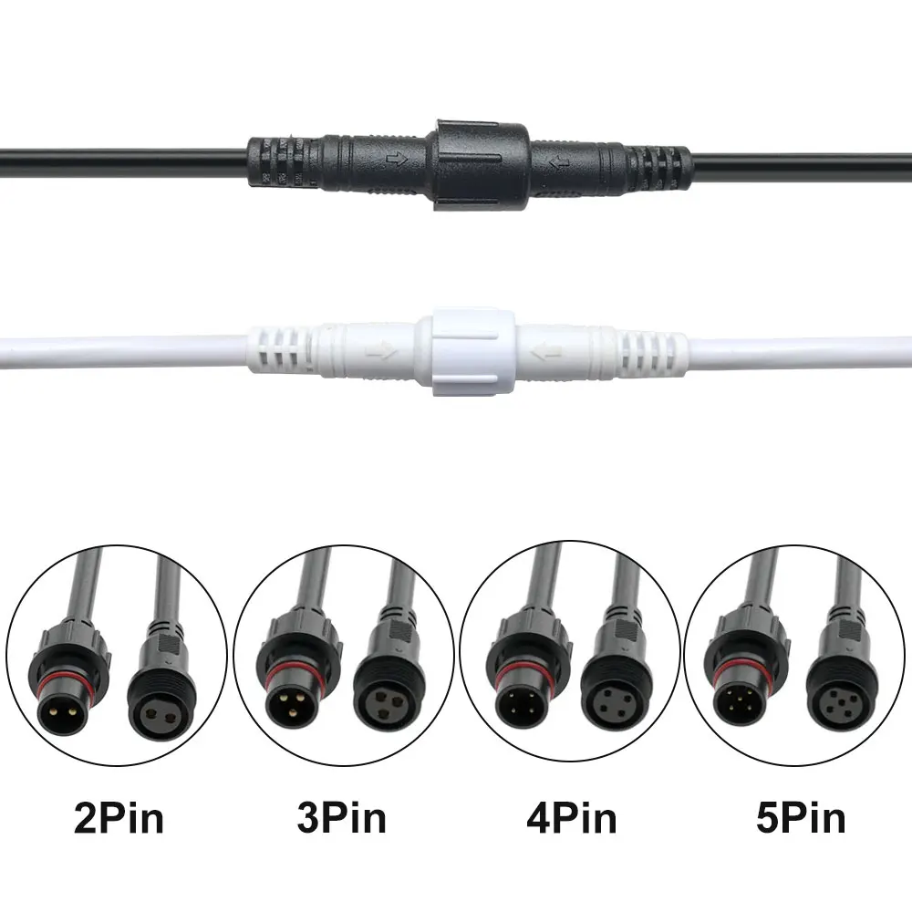 Impermeável dc Led Conector para Faixa de Luz Macho e Fêmea Cabo Preto ou Branco Subaquático Ip68 20cm 2pin 3pin 4pin 5pin 550 Pares