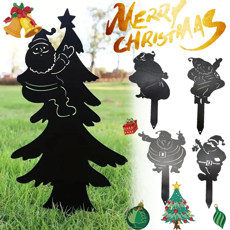 

Christmas Garden Decorative Metal Pile Outdoor Yard Lawn Santa Claus Decorative Stakes Festival Party Ornament Home Decor