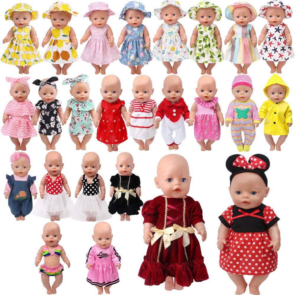 Roupas de boneca 18 Polegada Kawaii Verão Novo Mouse Vermelho Imprimir Saia  Curta Vestido Óculos De Sol Sapatos 43 Cm Baby Doll Acessórios D2 -  AliExpress