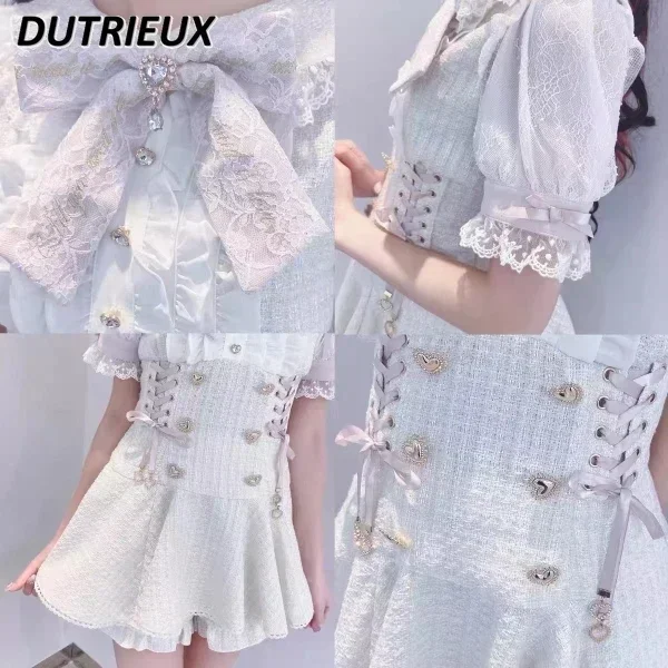 Lolita Clothes Japanese Mine Mass-Produced Short-Sleeve Shirt Shorts Set Women Sweet Cute Doll Collar Shirt Dress Two-Piece Suit 5