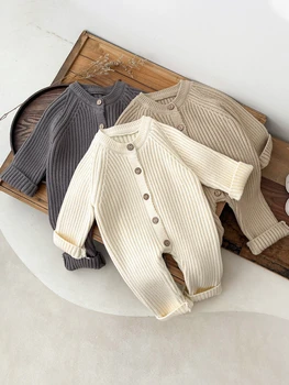 2025 Autunno Maglione Neonati Infantile Ragazze Ragazzi Un Pezzo Abbigliamento Maglia Pagliaccetto Solido Neonati maschi Tuta Addensare Maglieria Abiti
