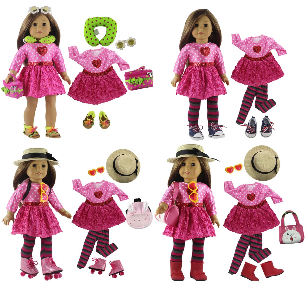 1 Set Doll Clothes Red Flower Dress for 18" inch American Doll Many Style for Choice moana doll
