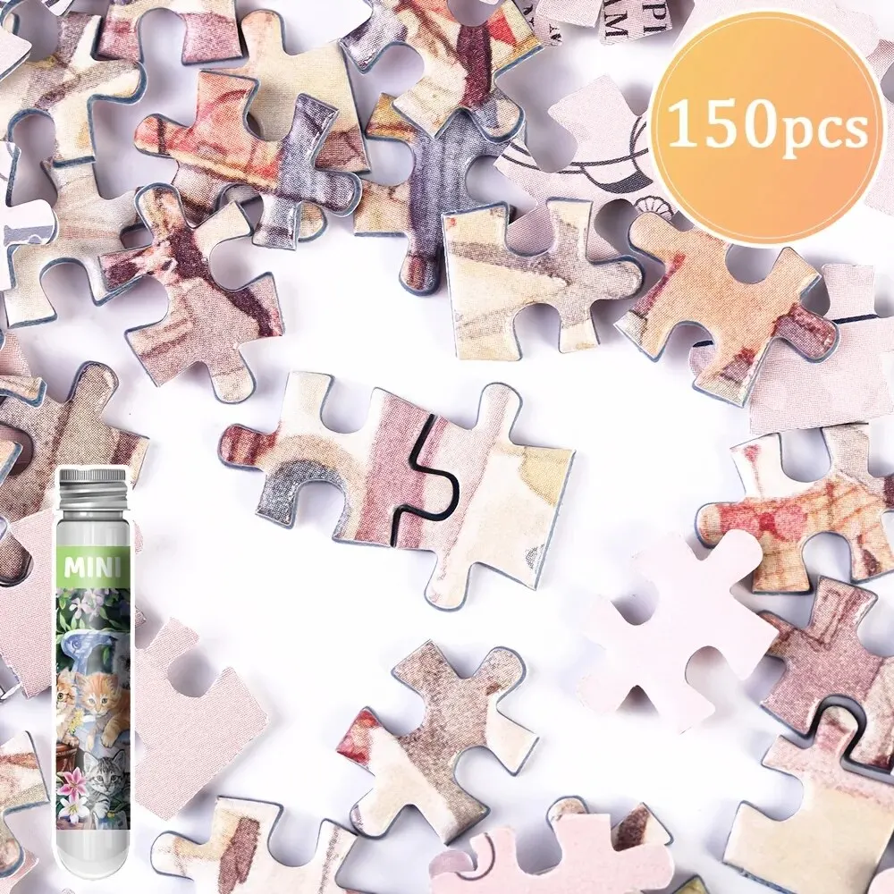 MaxRenard 150pcs Mini Jigsaw Puzzles Test Tube 15*10cm Travel Game Family Small Pocket Puzzle Cartoon Sakura Villa Flamingo 3