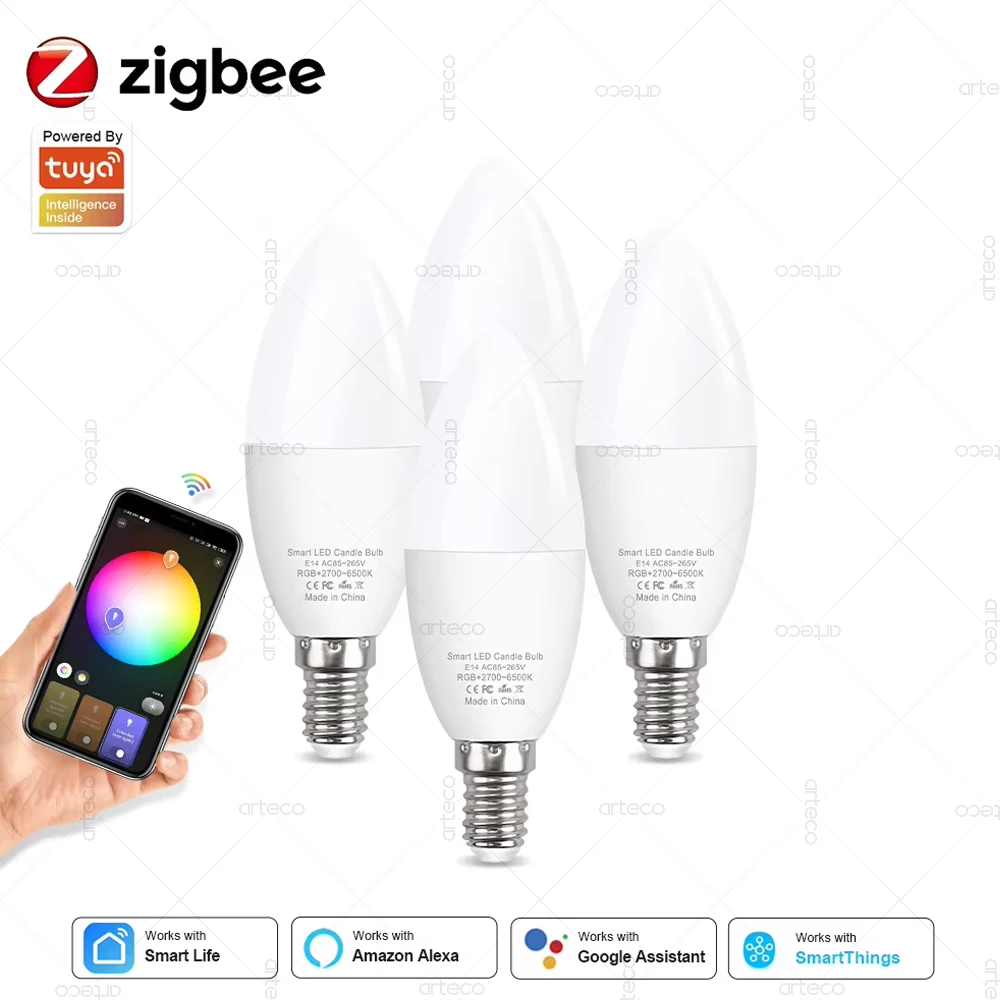 Tuya e14 zigbee smart led glühbirnen 5w rgb cw ww e14 kerze led lampe funktioniert mit smart life/alexa amazon/google assistent