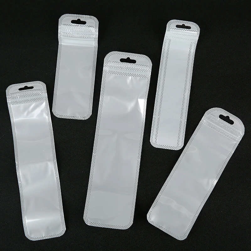 30pcs Long Thin Ziplock Bags Self Sealing Pouch With Hole Plastic Sachet Zip Zipper Lock Bags Necklace Display Jewelry Packaging