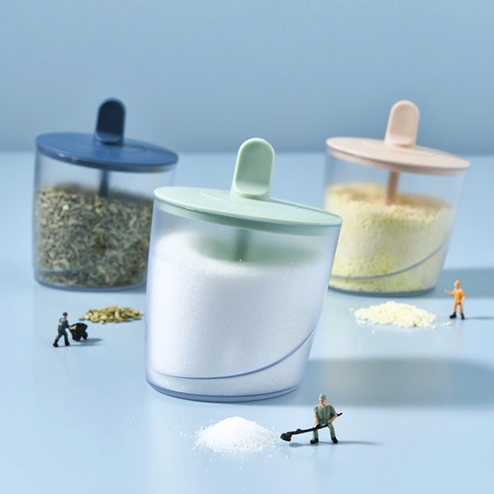 Plastic Seasoning Box Condiment Canister Kitchen Spice Rack Container With Lid Spoon Spice Sugar Bowl For Kitchen Sugar Bowl