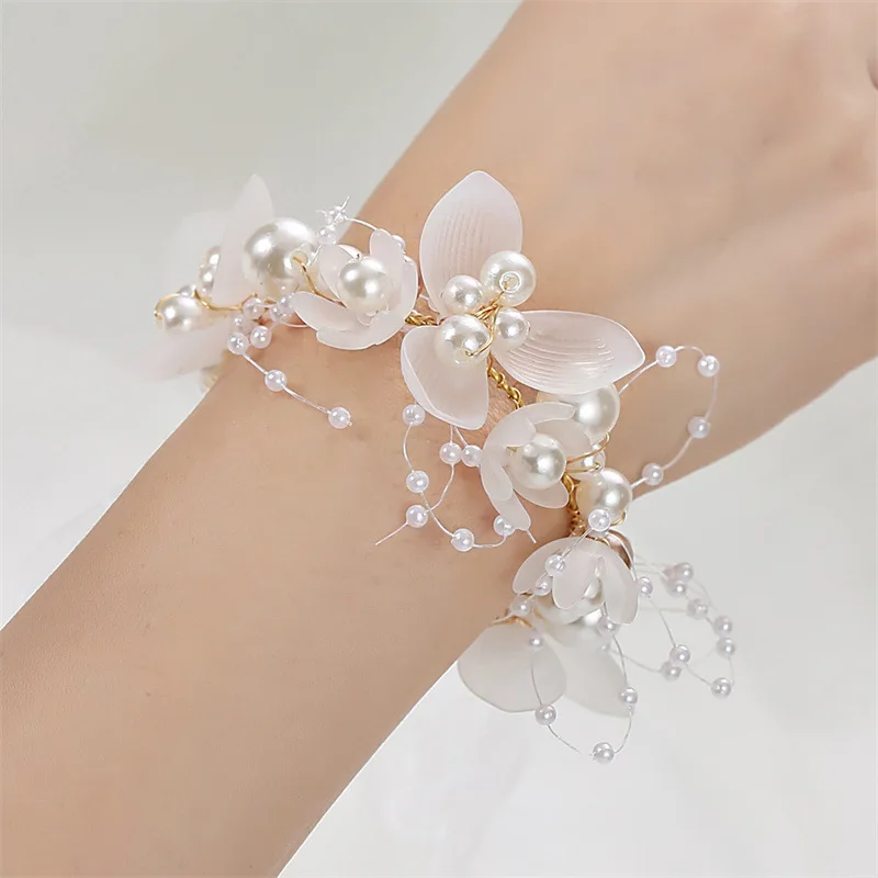 Cream Pearl and Diamante Wrist Corsage Bracelet Vintage