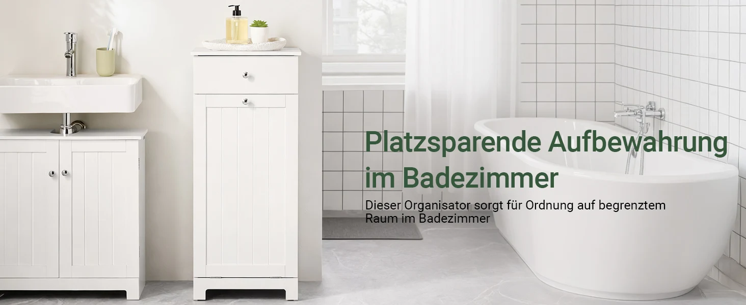 SoBuy BZR21-II Badezimmerschrank mit Wäschekorb - Badmöbel aus MDF mit ausklappbarem Wäschesack, 40x90x38cm – Detail 1