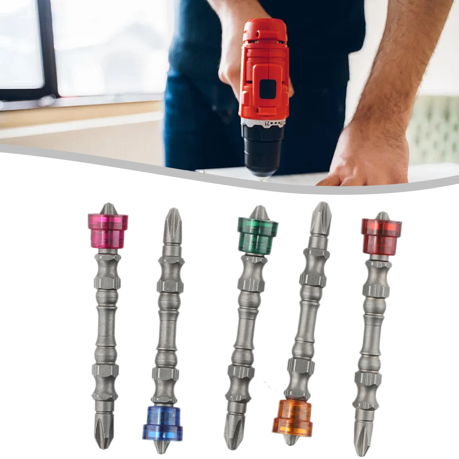 5Pc 65mm Magnetic Screwdriver Bit PH2 Alloy Steel Double Headed Cross Drill Bit AntiSlip Hex Shank Screwdriver Bit Set
