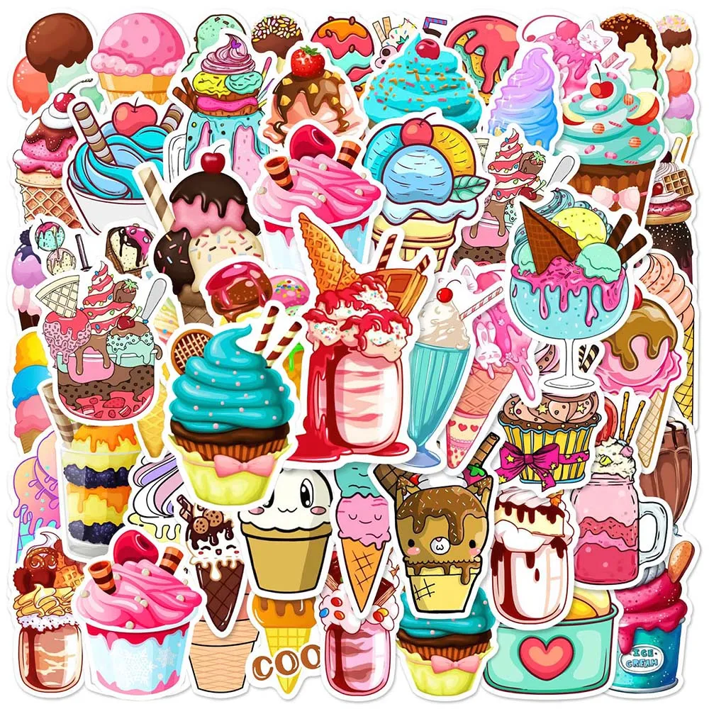 10/50pcs Cartoon Gourmet Ice Cream Stickers for Kids Toys Scrapbooking Sketchbook Laptop Wall Sticker Pack Birthday Party Decals bear kitchen electric hot pot split type cooking pot household stir fry stew pot multi functional cooking pot party gourmet pot