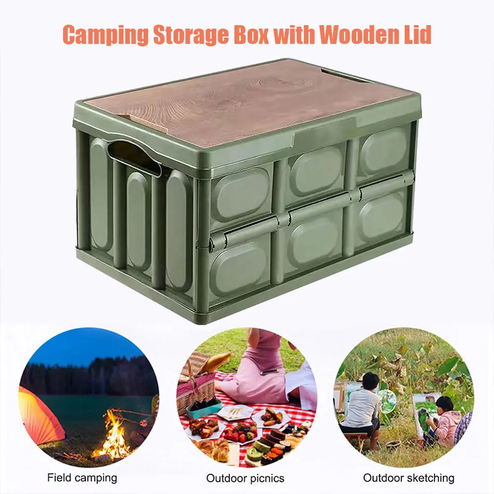 Wooden Food Organizer Container  Camping Storage Boxes Lids - 30l