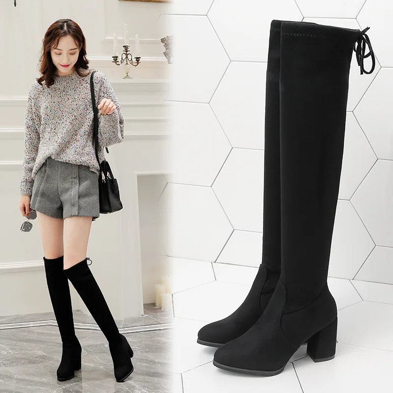 Europe Over-the-Knee Boots Women Stretch Boots 2022 Autumn Winter Fashion Modern Boots Plus Velvet Thick High-heeled Woman Boots