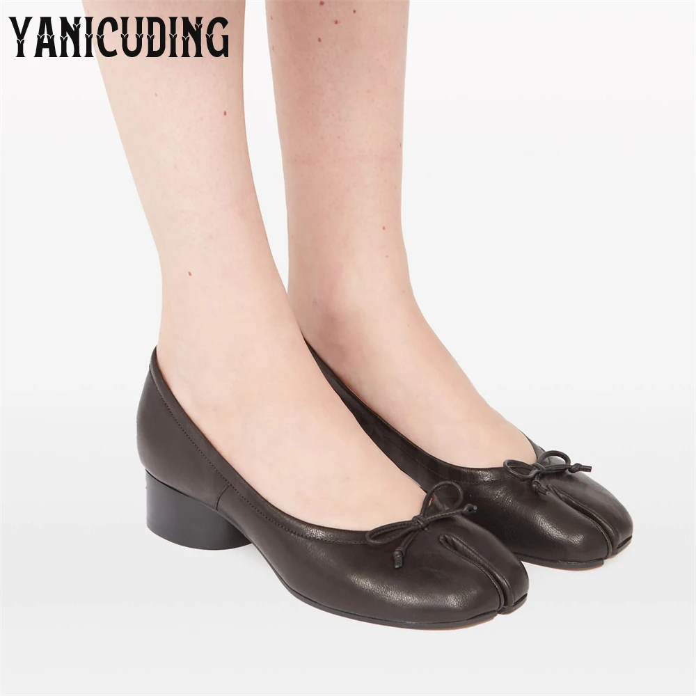 3cm Low Cylindrical Heel Ballerina Pumps Tabi Slip-On Leather Shoes Bow Detailing Elegant Handmade Designer Footwear for Banqute 4