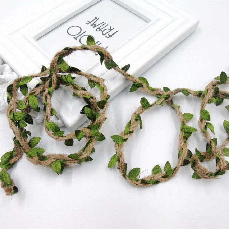 5M Simulation Green Leaves Weaving Hemp Rope DIY Wedding Birthday Wedding Decoration Rattan Gift Bouquet Packaging Rope 5mm