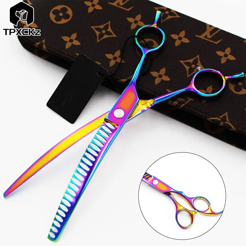 1pcs Pet Downward Curved Thinning Scissors Professional Dog Thinning Shears Dense Shark Hair Cut Cat Grooming Scissors Tools fenice 7 25 inch professional dog grooming scissors curved chunkers scissors thinning shears for pet hair tijeras tesoura