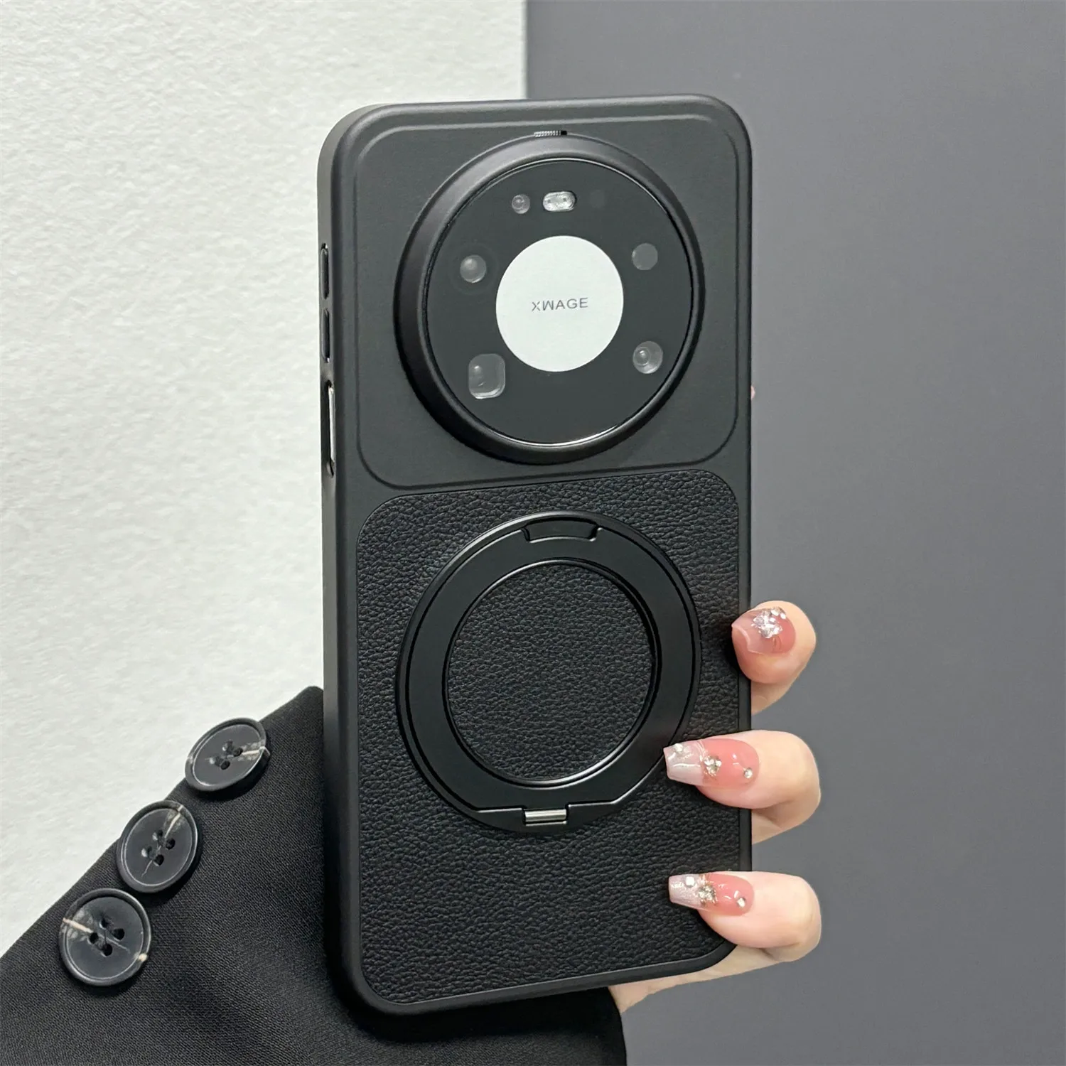 Magnetic 360° Ring Vegan Leather Electroplating Lightweight Dustproof Case