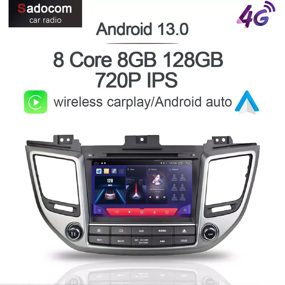 

720P PX6 8" 2 din Android 13.0 8GB 128G 8 Core Car DVD Player For Hyundai TUCSON IX35 2015 2016 2017 multimedia autoradio radio