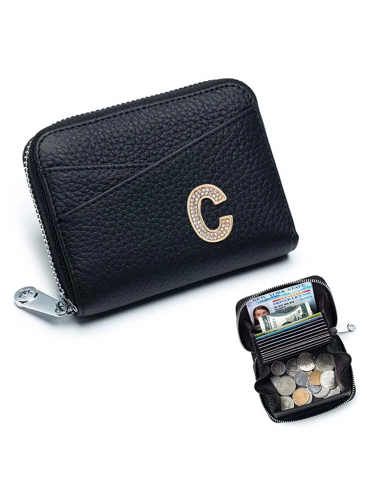 

Customized Personalized Customer Name Women's Coin Wallet First-Layer Cowhide & Sleek Artistic Metal Decor
