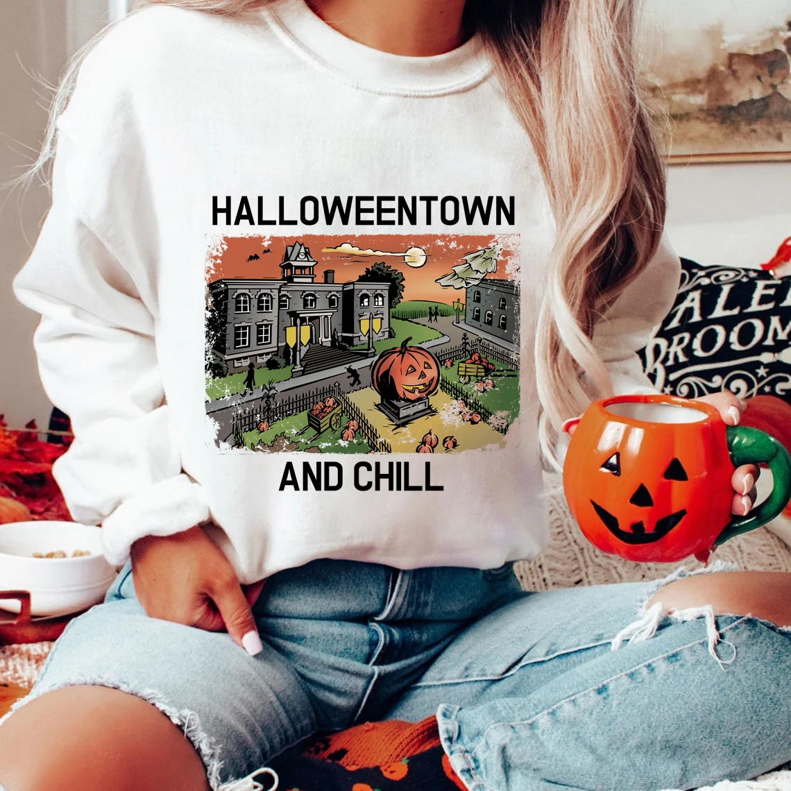 

Женский свитшот с длинным рукавом, с рисунком Хэллоуина и холода