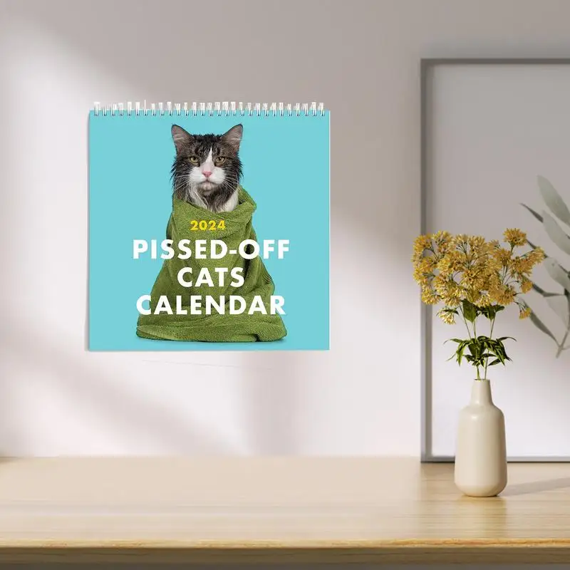 2024 Pissed-Off Cats Calendar Creative Planning Calendar Student Desktop Decoration coated paper 2024 Angry Cat Calendar