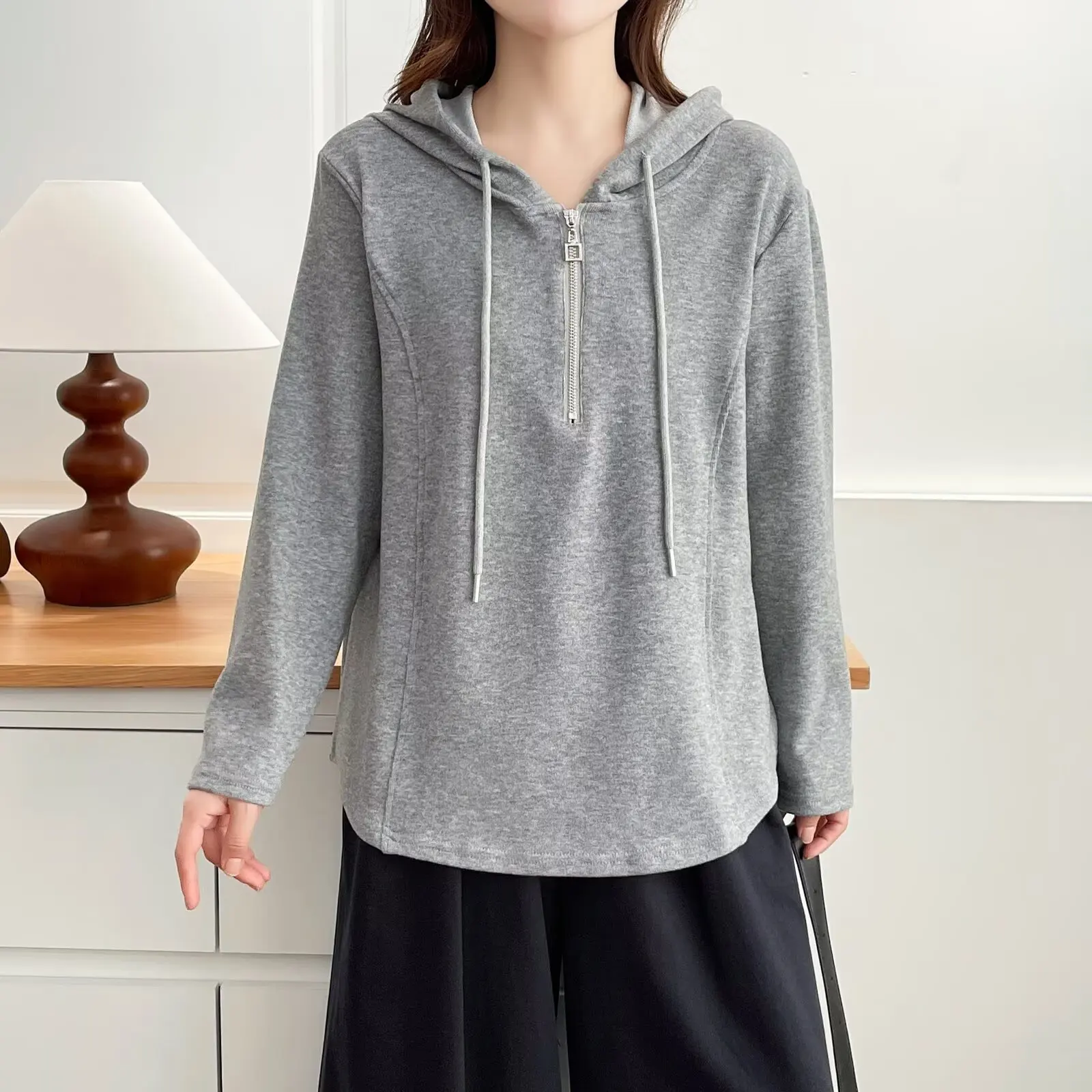 XXXXL Fashion Plus Size Women's Hoodies New Autumn Clothing half-collar Zipper Hooded Long Sleeved Sweatshirt 2557