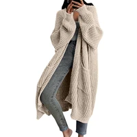 Women's Fashionable Solid Color Long Sleeved Knee Length Knitted Cardigan Fashion Lazy Trend Casual Warm Loose Outwear - Image 3
