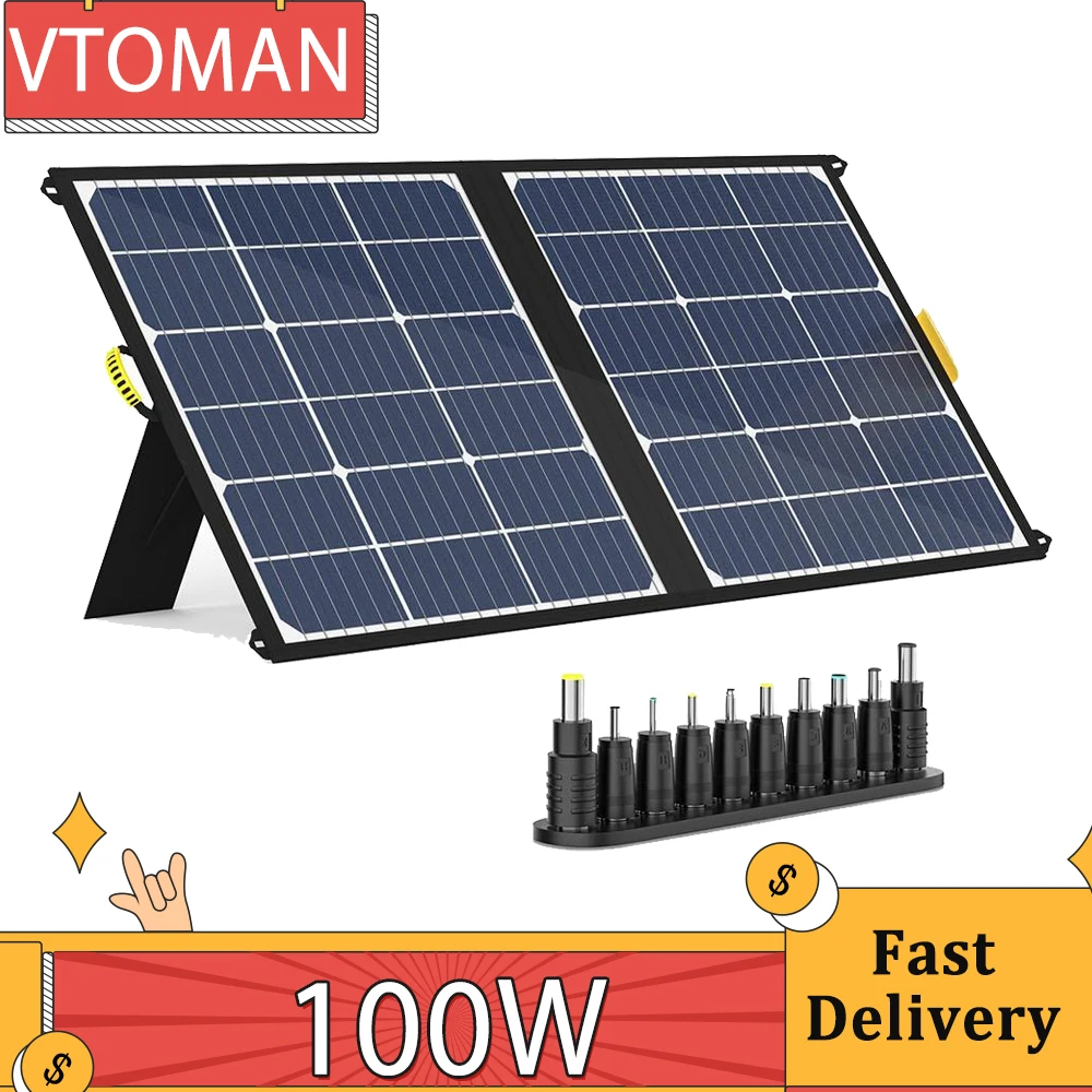 Pannello Solare Pieghevole Vtoman 100W, Efficienza Di Conversione Del 22%, Cavalletto Impermeabile Ip65 E Regolabile