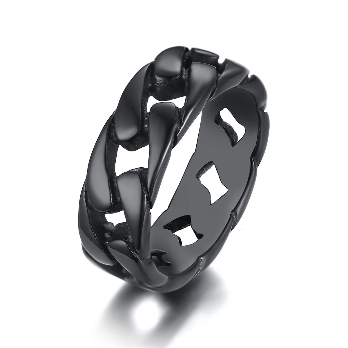Vintage-Inspired Retro Grey Stainless Steel Men's Ring with Hollow Curb Link Chain Design, 7MM Band