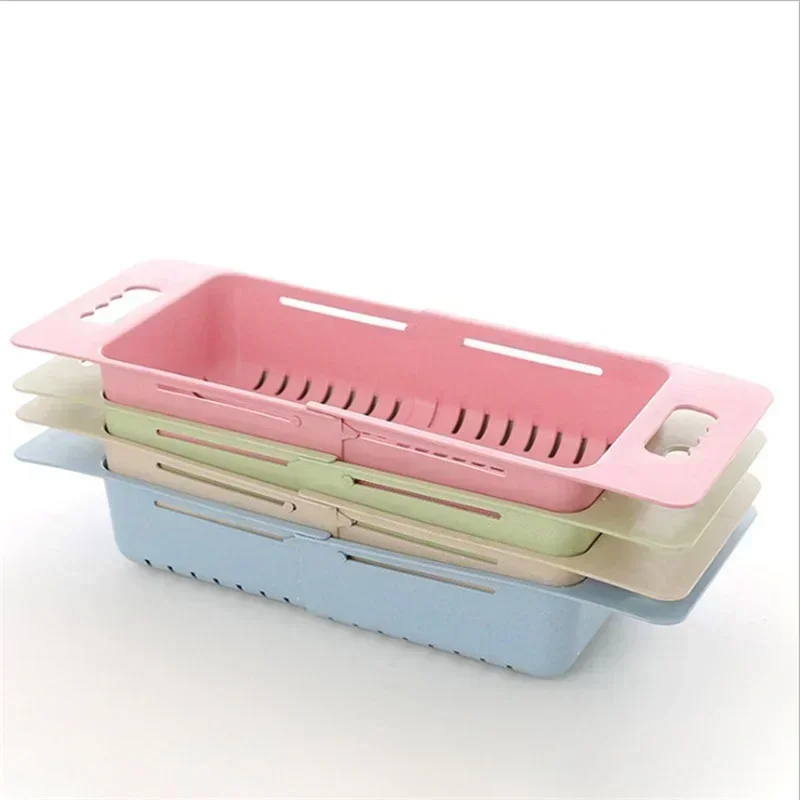 Kitchen Portable Adjustable Dish Drainer Sink Drain Basket Washing Vegetable Fruit Plastic Drying Rack Accessories Supplies