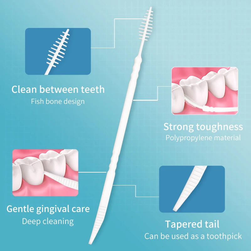Kingubznis-palillos de dientes de plástico portátiles de 60 piezas, herramientas de Limpieza de dientes, cepillo de ortodoncia de doble extremo, producto ecológico
