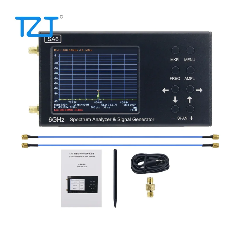 

TZT HAMGEEK SA6-V2 35-6200MHz Spectrum Analyzer & Signal Generator Designed with 3.2-Inch Colour Screen