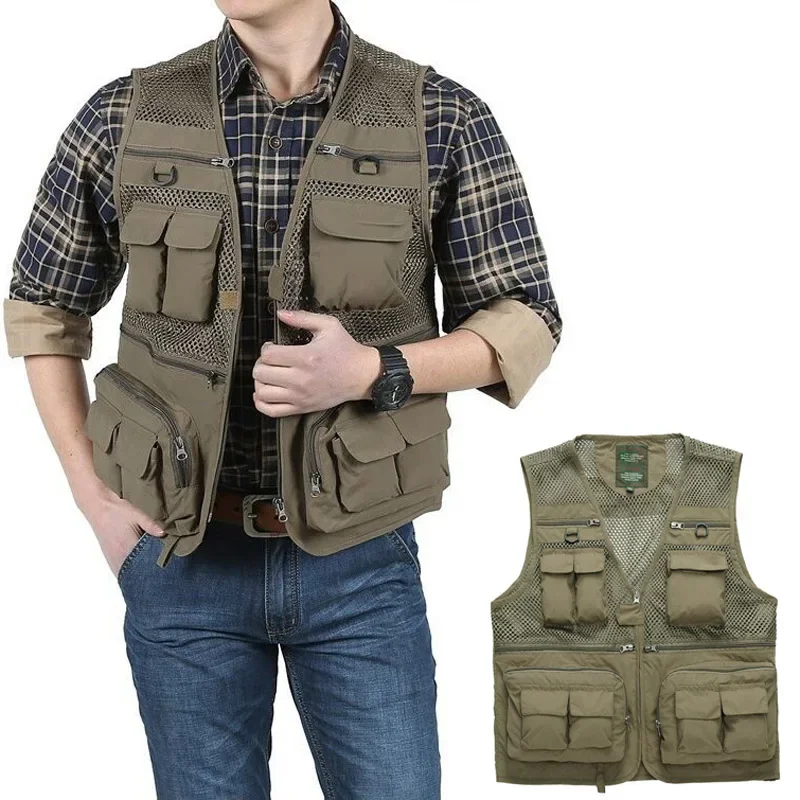

Outdoor Summer Tactical Fishing Vest Jackets Men Safari Jacket Multi Pockets Travel Sleeveless Jackets S- 7XL Plus Size, ZA561