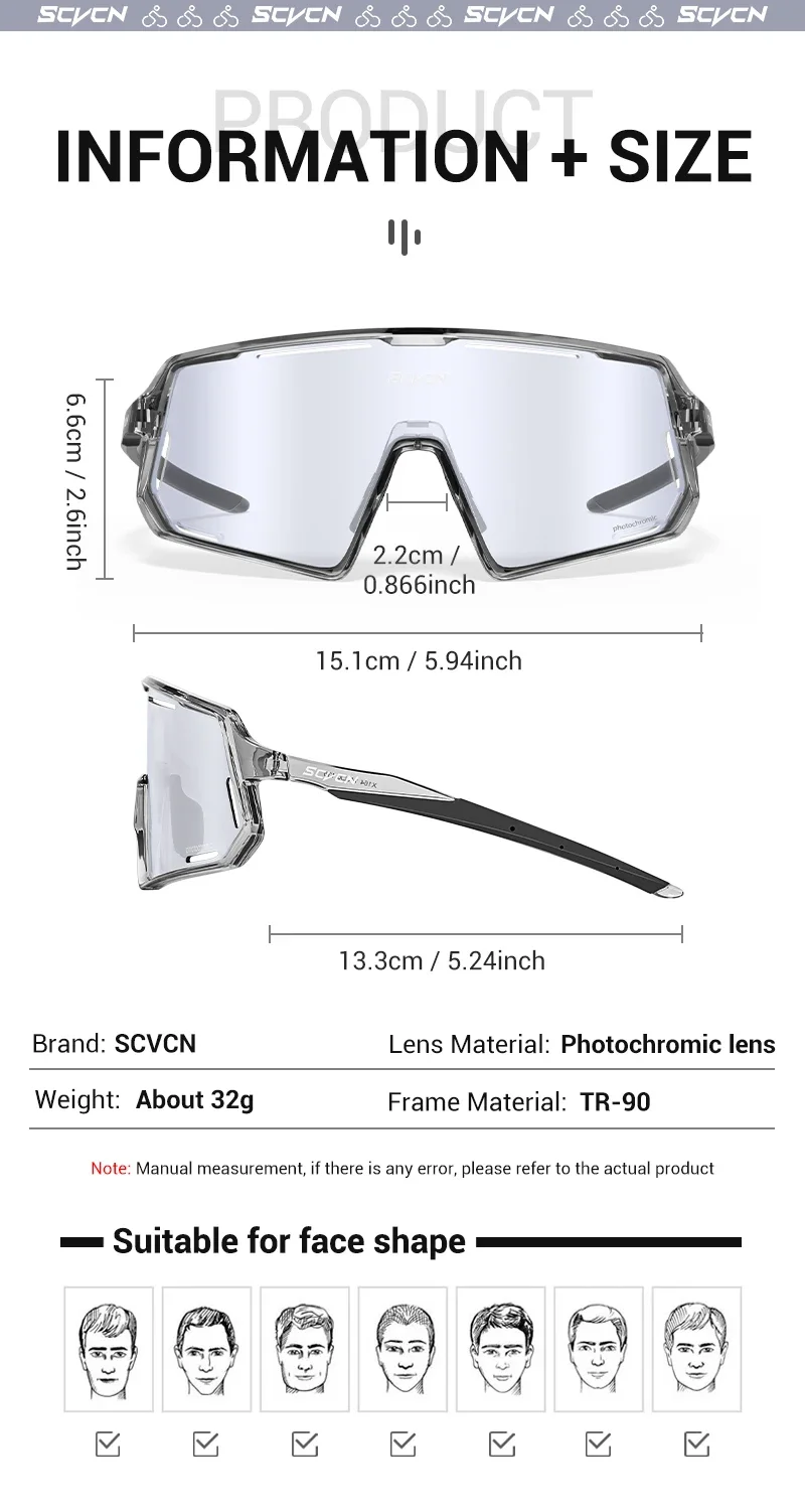 SCVCN Photochrome Radfahren Sonnenbrille Männer Frauen UV400 Im Freien Sport Brillen Fahren Baseball MTB Rennrad Radfahren Gläser – Detail 14