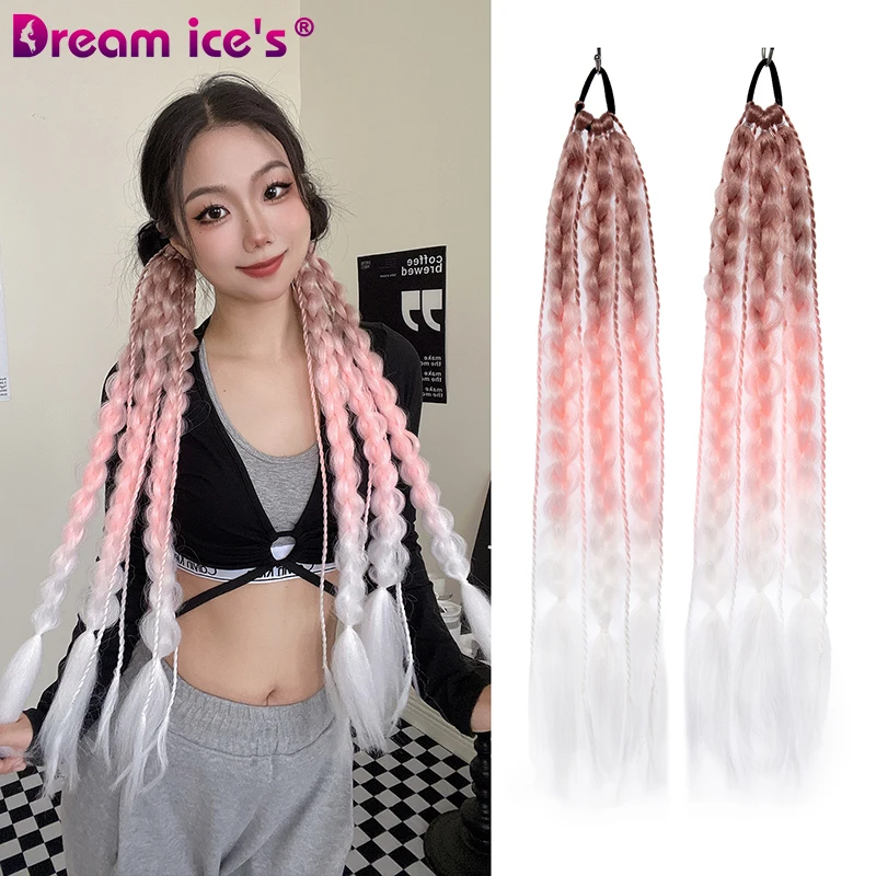 Long Synthetic Bubble Warp Around Ponytail Extention Elastic BoxBraid Twist Hair For Women Rope Rubber Band Braid Hair Horsetail fake hair extensions hair bands ornaments