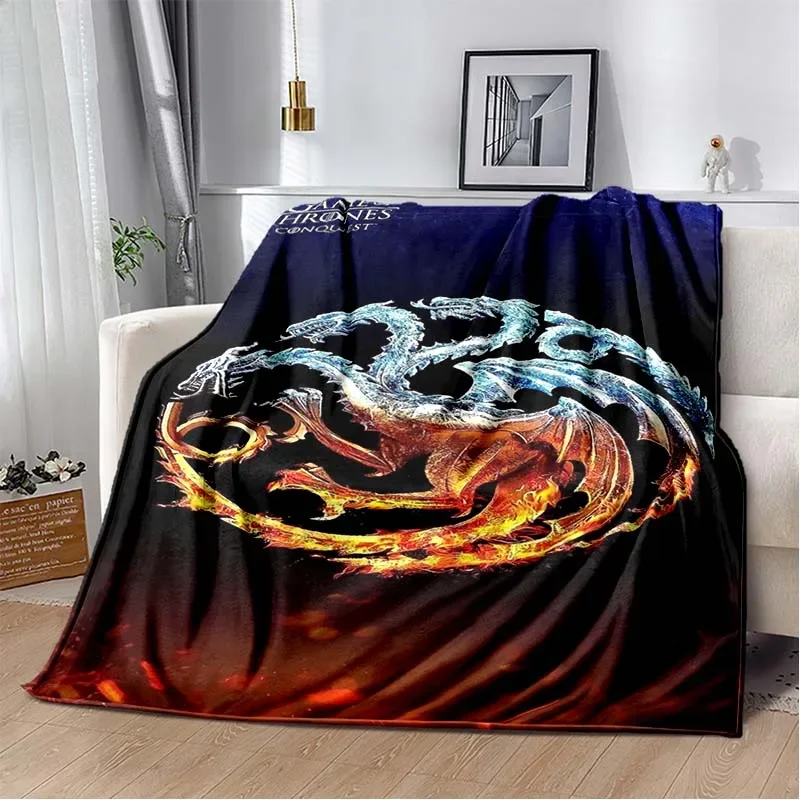 Game Dragon Plush Throw Blanket TV Series Thrones Fleece Bedspread Blanket Flannel Bedding Square Picnic Wool Soft Blanket 5
