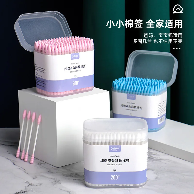200 boxed color Makeup Remover Cotton swabs Eyeliner Cleaner Double-headed spiral tip cotton swabs 4