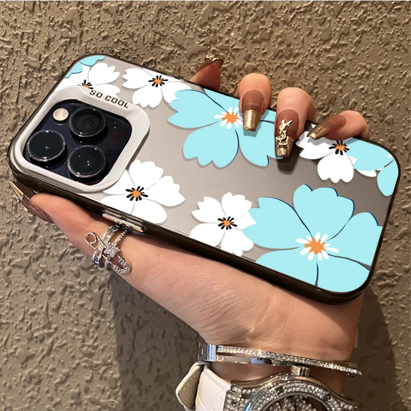 Blue Premium Flower Design Matte Phone Case Cover