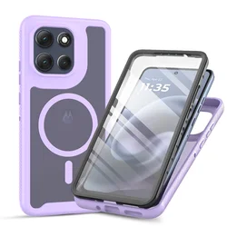 PET Screen Protector Shockproof Armor Magnetic Phone Case with Translucent Back Cover - Moto G56 (Light Purple)