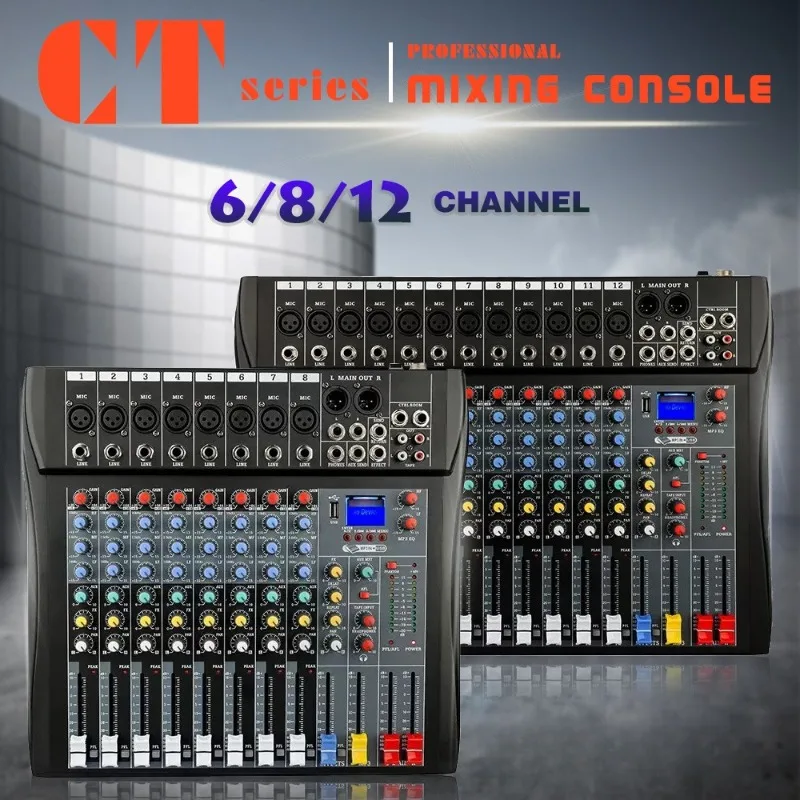 CT 시리즈 프로페셔널 오디오 믹서 - USB MP3 플레이어 LED 디스플레이 노이즈 감소 칩 모니터 기능 탑재, 무대 라이브 공연용