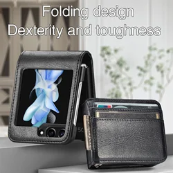 Luxury Shockproof Leather Card Holder Case for Galaxy Z Flip5 (Black)