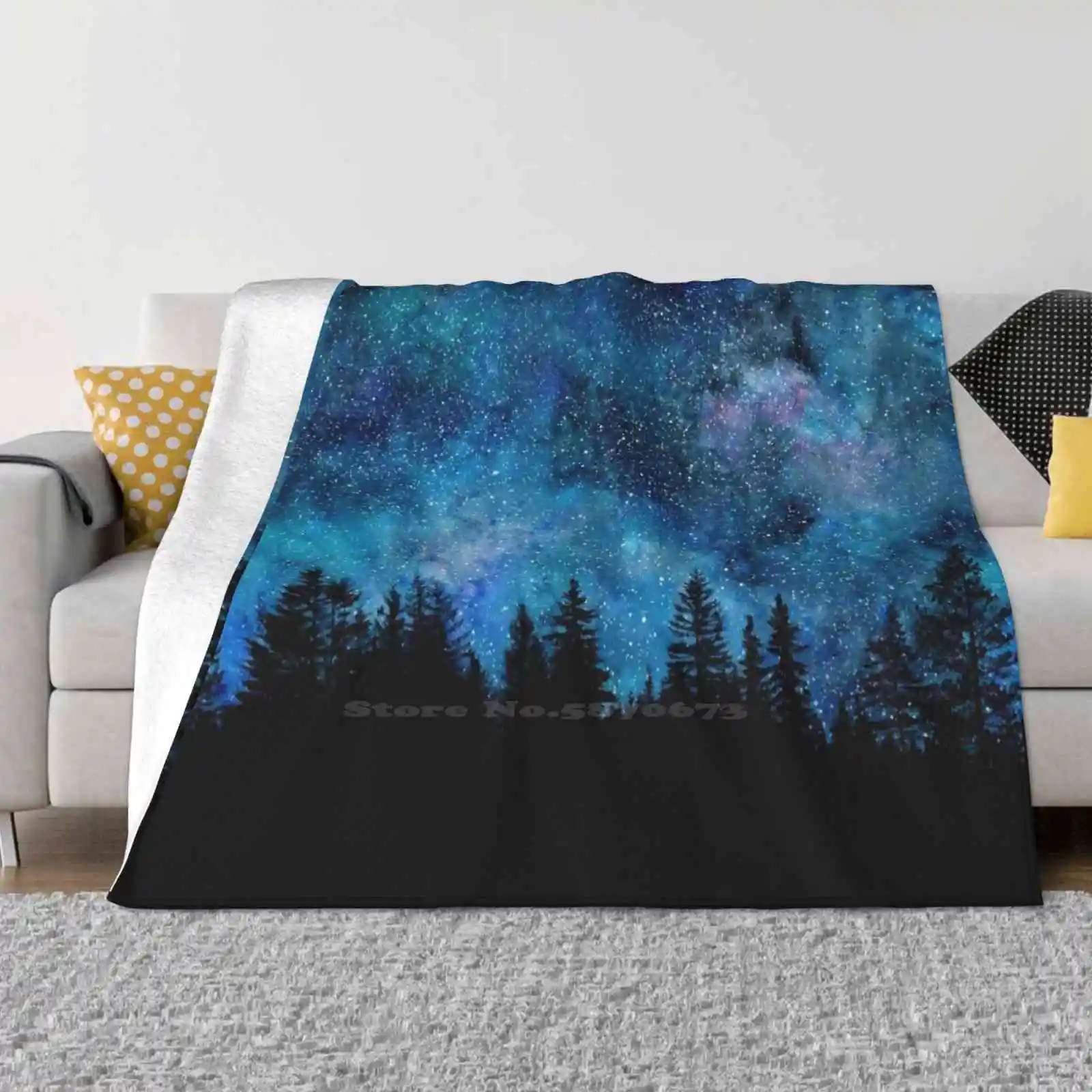 

Звездная ночь в лесу новейшая супермягкая теплая фототкань тонкое одеяло лес звезды звезда Золотая гакси пространство деревья