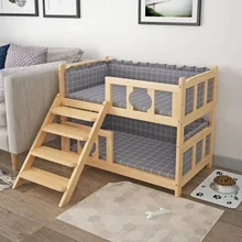 Solid Wood Material Dog Kennel Double Layer Polished Teddy Dog Kennel Golden Retriever Detachable Pet Bed Solid Wood Cat Kenne